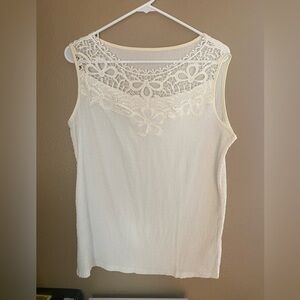 Womens size small beige top with lace detail.